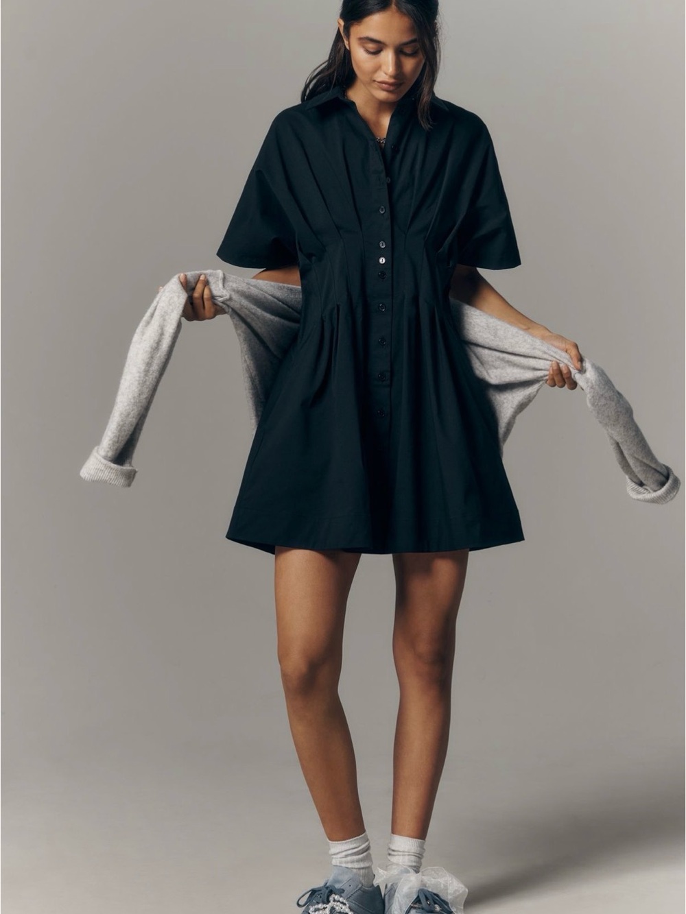 Anthropologie Black Button-Front Shirt Mini Dress